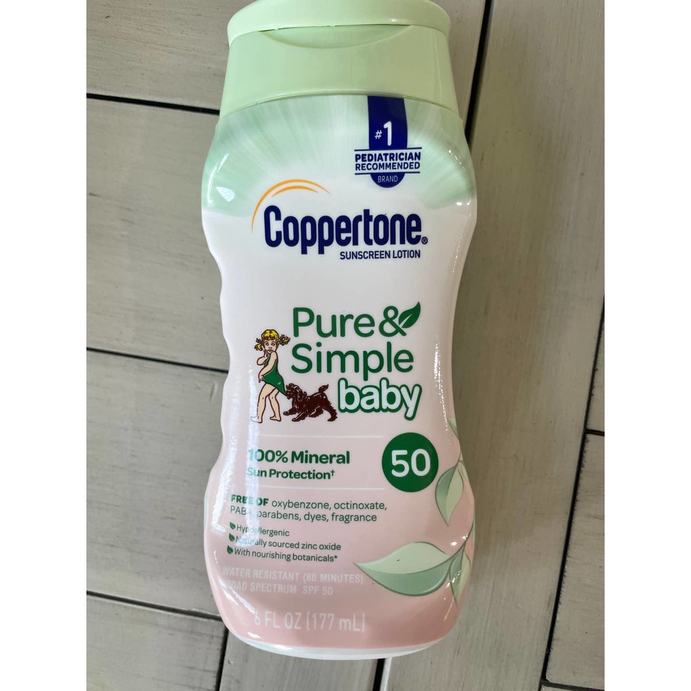 Coppertone Pure and Simple Baby Sunscreen Lotion SPF 50, 6 Fl Oz Bottle
